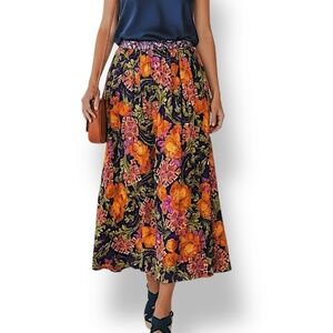 4/$20 Lucinda Rhodes Vintage Floral Rayon Midi Skirt Elastic Waist Size 10